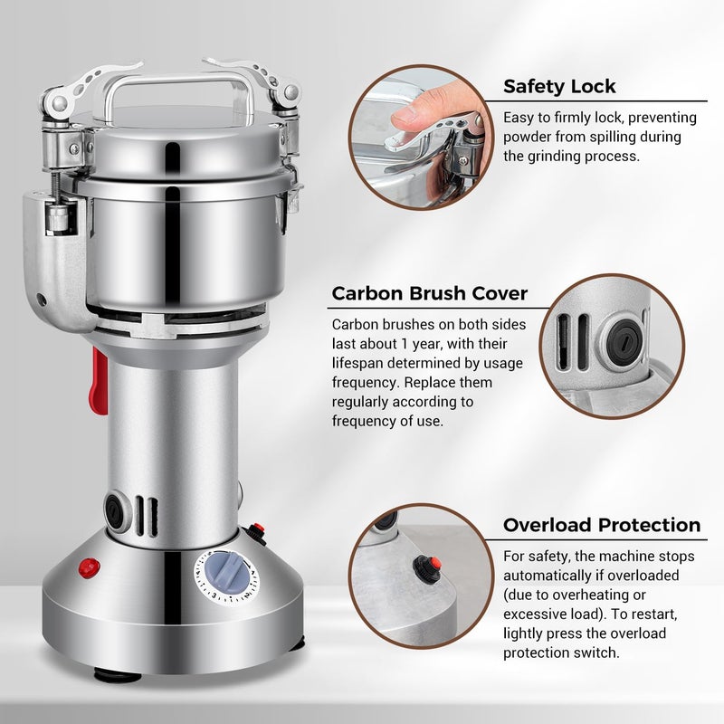LEEVOT Grain Mill 300g Commercial Spice Grinder Electric 1200W Stainless Steel Pulverizer Dry Grinders for Grinding Wheat, Oats, Corn, Pepper, and Coffee Beans – Grinder for Kitchen. - Image 4